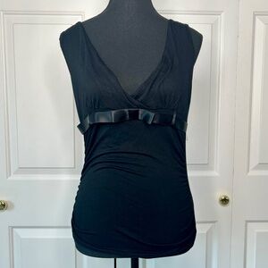 Sharagano Black Sleeveless Top with Satin Bow Empire Waist Size Medium